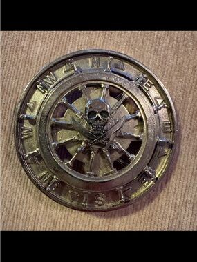Silver Star Pirate Compass Spinner Belt Buckle w/ Ship’s Wheel